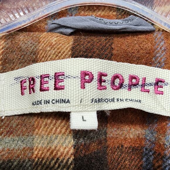 Free People Blazer Womens L Neutral Brown Mari Heavyweight Wool Blend Plaid - Picture 5 of 11